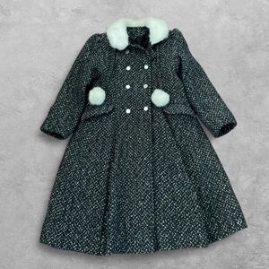 Vintage Rothschild Girls Black White Wool Coat Size 12 Holiday